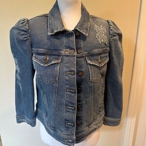 Retrofête Women's Denim Blue Distressed Jacket